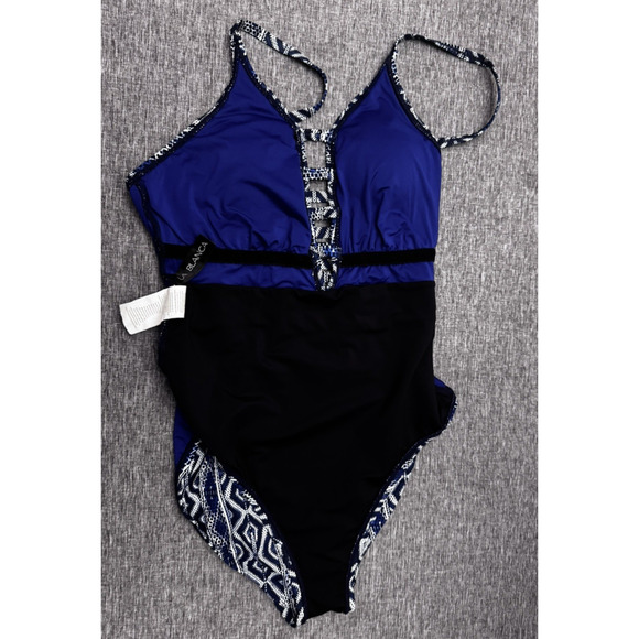 La Blanca Designer Jeans Keyhole one Piece Swimsuit Size 4 Blue Aztec White - Picture 4 of 6